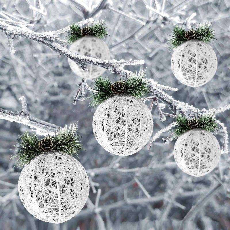 ZHANYIGY Christmas Ball Ornaments, 4pc Set White Pinecone Rattan Thread String Christmas Tree Ornament Xmas Trees Wedding Party Decorations - Image 4